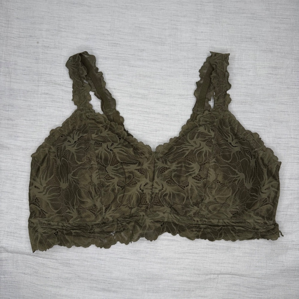 Maurices Women 1X Olive Green Lace Bralette G2107 Crisscross Back Boho Plus Size